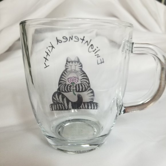 🐾Enlightened Kitty Kliban Styled Clear Glass Mug 8oz | Whimsical Cat Mu - Picture 2 of 6